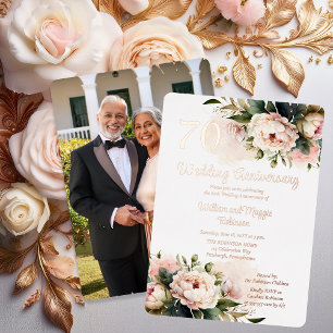 Invitation En Aluminium BLANCHE Pink Peonies 70e fête du Mariage