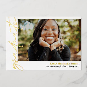 Invitation En Aluminium Blancs Gold Calligraphy Photo Graduation