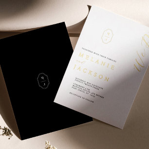Invitation En Aluminium Blason de monogramme personnalisé minimal noir et 