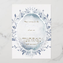 bleu aquarelle argent cadre hiver Baptême