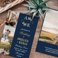 Bleu Blanc Floral Monogrammes Photos Mariage Gold 