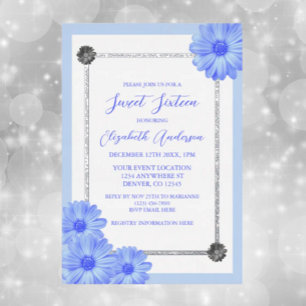 Invitation En Aluminium Bleu clair Floral Élégant Sweet sixteen