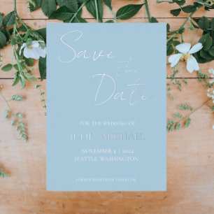Invitation En Aluminium Bleu clair style simple mariage Enregistrer la dat