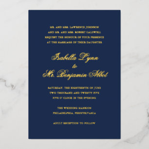 Invitation En Aluminium Bleu de la marine traditionnelle Mariage élégant
