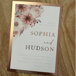 Invitation En Aluminium Bleu divin Mariage Rose Gold frontière