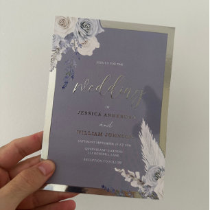 Invitation En Aluminium Bleu Dusty Mariage argent