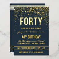Bleu foncé | Gold Confetti 40e fête d'anniversaire