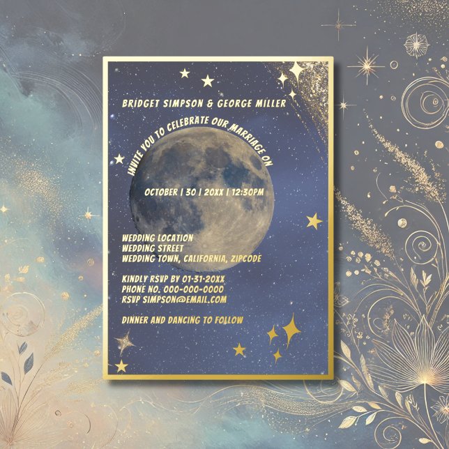 Invitation En Aluminium bleu galaxie ciel céleste or mariage (Créateur téléchargé)