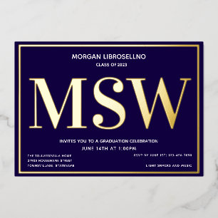 Invitation En Aluminium Bleu Gold Degré MSW Graduation