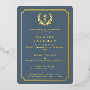 Invitation En Aluminium Bleu-gris Asclepius Médicale School Graduation