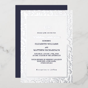 Invitation En Aluminium Bleu Marine Mariage de luxe élégant en argent