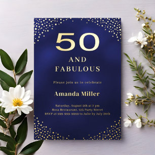 Invitation En Aluminium Bleu marine or 50ème anniversaire fabuleux