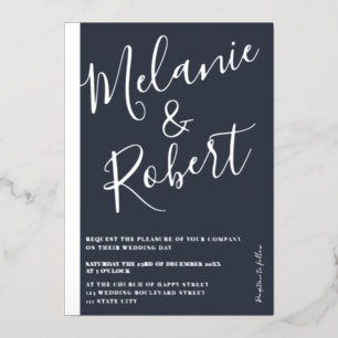 Invitation En Aluminium Bleu moderne mariage photo argenté