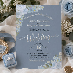 Invitation En Aluminium Bleu Poussiéreux Aquarelle Floral Boho Mariage Arg