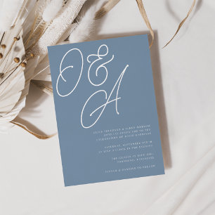 Invitation En Aluminium Bleu Poussiéreux Mariage Monogramme Écriture Arg