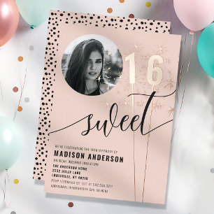 Invitation En Aluminium Bleu rose étincelant doux 16 Anniversaire Photo
