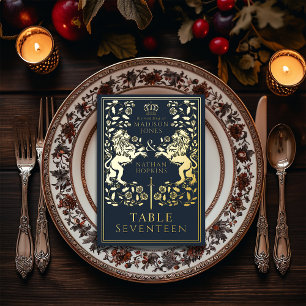 Invitation En Aluminium Bleu Royal Medieval Lion Mariage Foil Table Card