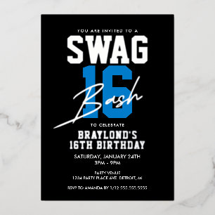 Invitation En Aluminium Bleu Swag de style Varsity pour 16 ans