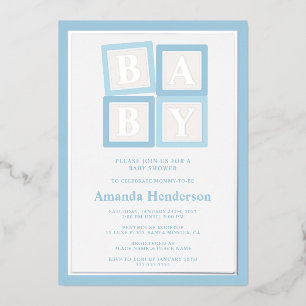 Invitation En Aluminium Blocs Bébé Bleu Baby shower garçon