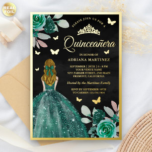 Invitation En Aluminium Blonde Emerald Robe papillon Quinceanera Or