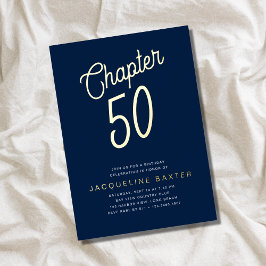 Invitation En Aluminium Blue 50th Birthday Gold Script Chapitre 50 Party