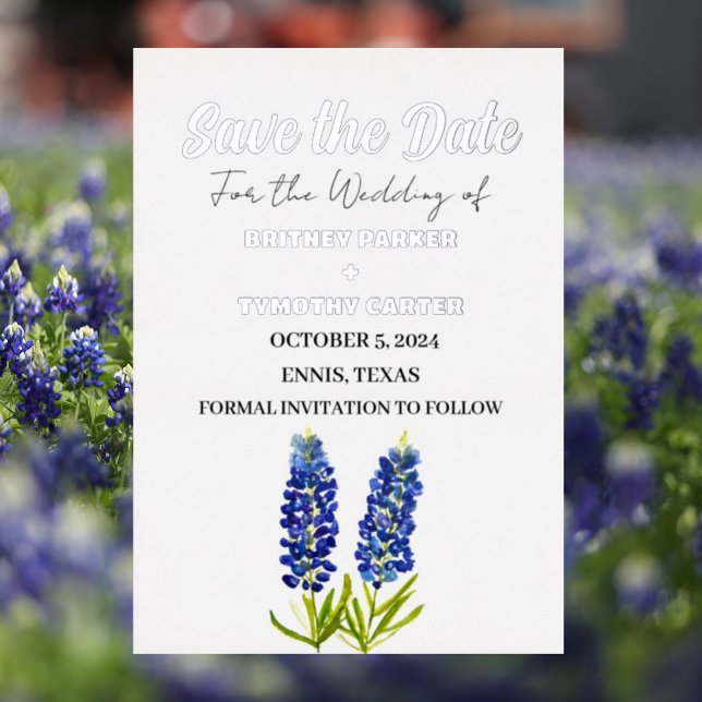 Invitation En Aluminium Blue Bluebonnets Floral Photo QR Code Mariage (Créateur téléchargé)