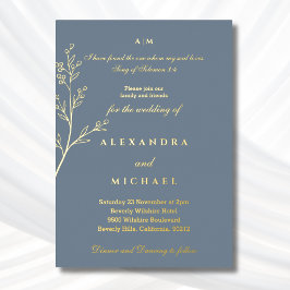 Invitation En Aluminium Blue Botanical Bible Verse Christian Wedding Gold