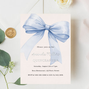 Invitation En Aluminium Blue bow crème élégante Quinceanera luxe argent