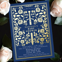 Blue Royal Médieval Gold Sword Boy Baby shower