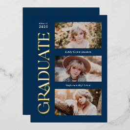 Invitation En Aluminium Blue Trendy Serif Multiples Diplôme Photo