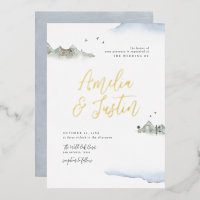 Blue Watercolor Mountain Destination Mariage