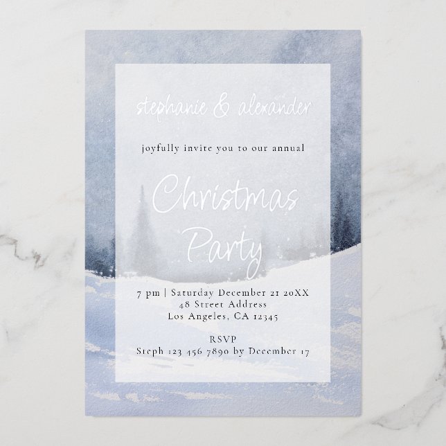 Invitation En Aluminium Blue Winter Forêt Superposition Fête de Noël Real (Recto)
