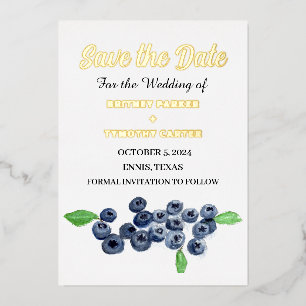 Invitation En Aluminium Blueberries Fruit Watercolor Photo QR Code Mariage