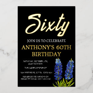 Invitation En Aluminium Bluebonnets 60e anniversaire Black Gold Foil Texas