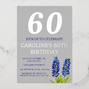 Invitation En Aluminium Bluebonnets 60e anniversaire Blue Floral Texas Gol