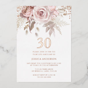 Invitation En Aluminium Blush & Dusty Rose 30e anniversaire Rose de fête G