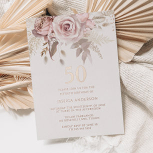 Invitation En Aluminium Blush & Dusty Rose 50e Anniversaire Fête Rose Gold