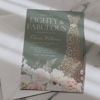 Invitation En Aluminium  Blush Floral 80th Birthday Rose Gold Gown