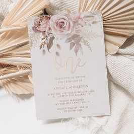 Invitation En Aluminium Blush Girls 1er anniversaire fête Dusty Rose Gold
