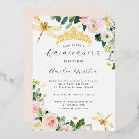 Blush Gold Floral Libellule Quinceanera