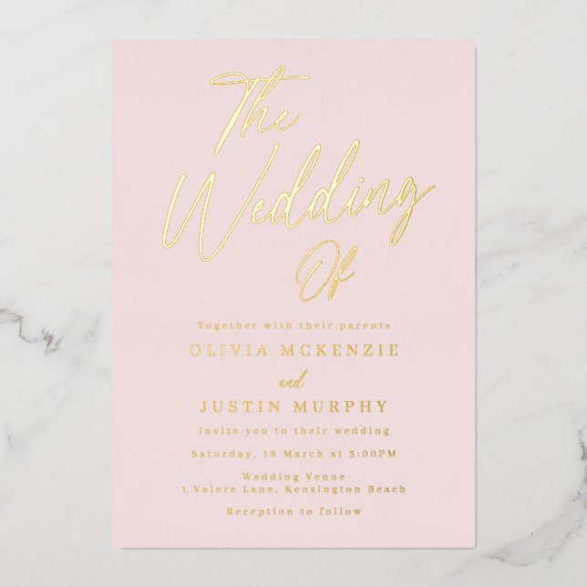 Invitation En Aluminium Blush & Gold Mariage moderne Golden (Recto)