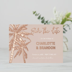 Invitation En Aluminium Blush Gold Palm Trees Beach Mariage Enregistrer La