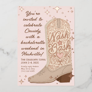 Invitation En Aluminium Blush Nash Bash Cowgirl Boot Bachelorette Party