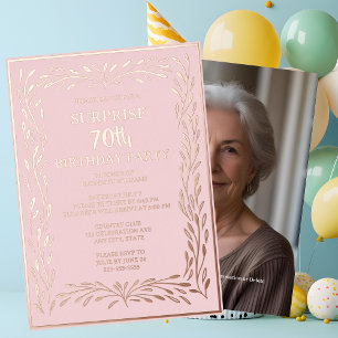 Invitation En Aluminium Blush Rose Féminin 70e Anniversaire Surprise Perso
