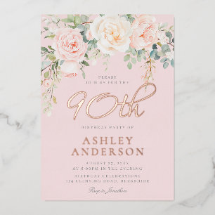 Invitation En Aluminium Blush & Rose Gold 90th Birthday Celebration