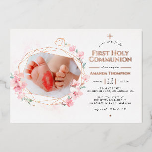 Invitation En Aluminium Blush & Rose Gold Géométrique Floral Sainte Commun