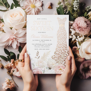 Invitation En Aluminium Blush & White Rose Gold Gown Sweet 16 Party