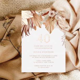 Invitation En Aluminium Bohème Boho Floral 40e Anniversaire Rose Gold