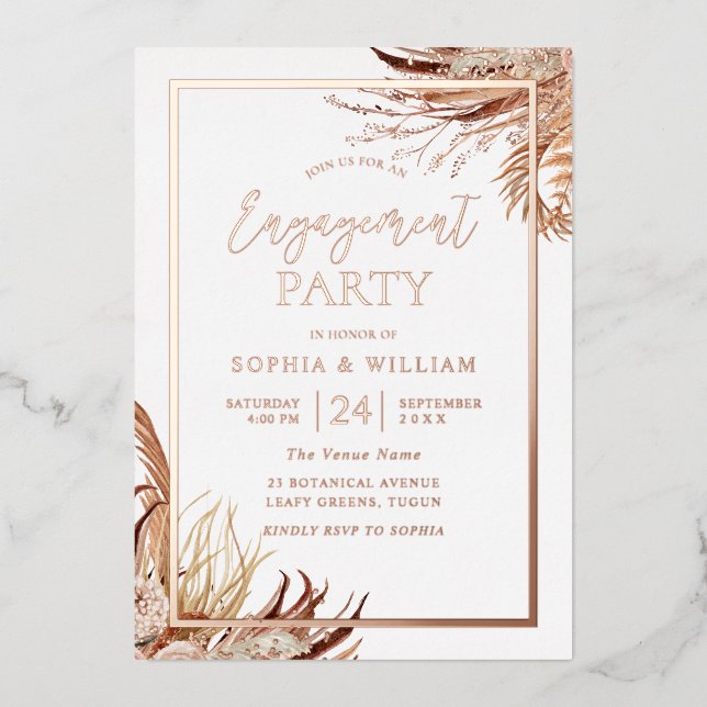 Invitation En Aluminium Bohemian Boho Engagement Party Rose Gold (Recto)