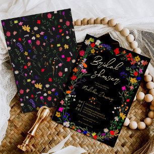 Invitation En Aluminium Boho chic moderne fleurs sauvages éclatantes douch